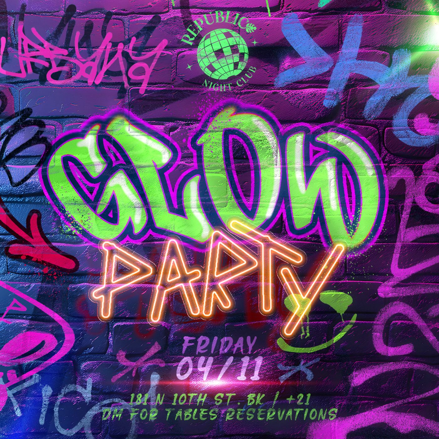 GLOW PARTY | REPUBLIC NIGHTCLUB flyer
