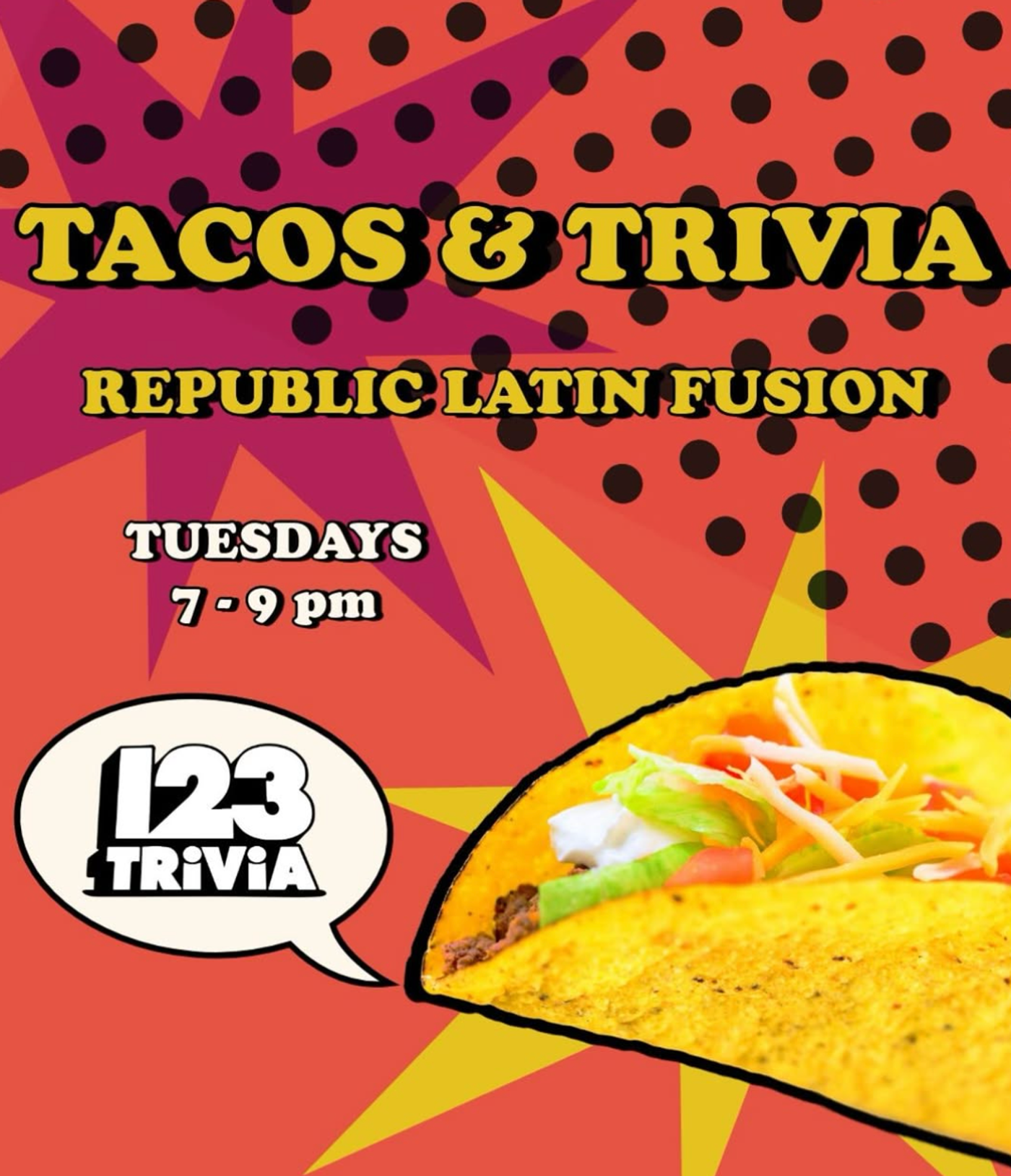 TACOS & TRIVIA NIGHT EVERY TUESDAY flyer