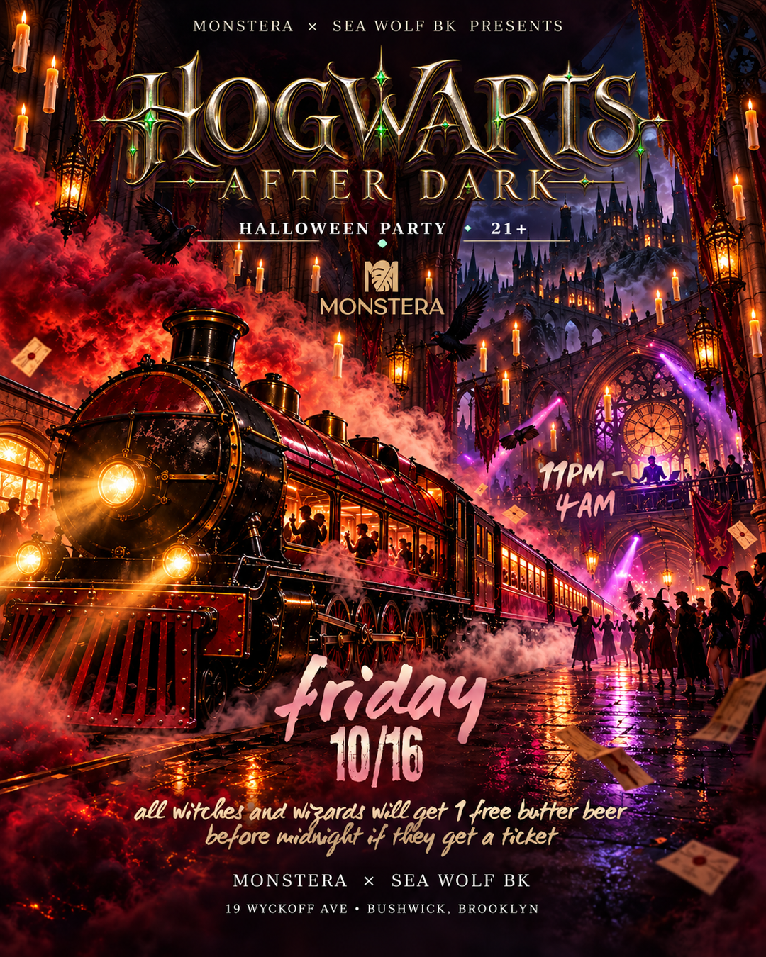 Haunted Hogwarts after dark Halloween Party flyer